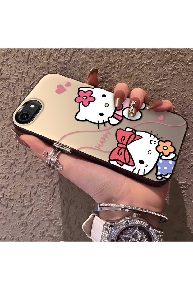 Silicone Edge Hard Back Phone Case Compatible with iPhone Se 2020 Kitty Pattern