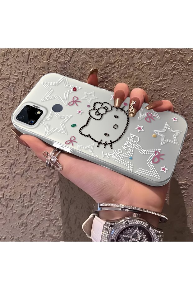 Silicone Edge Hard Back Phone Case Kitty Pattern Compatible with Realme C15