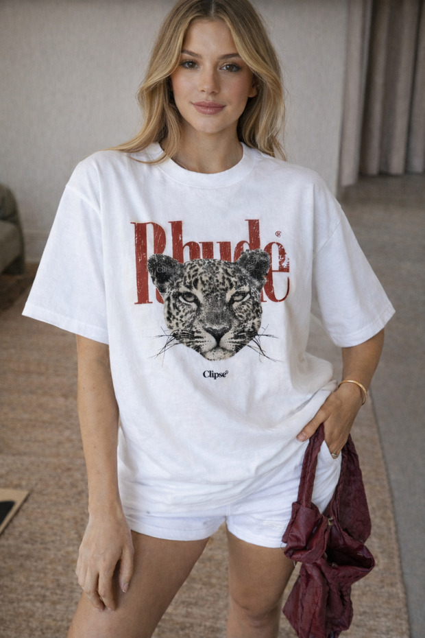 Beyaz Kaplan Baskılı Oversize Tshirt