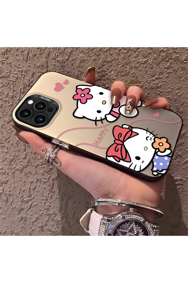 Silicone Edge Hard Back Phone Case Compatible with iPhone 14 Pro Kitty Pattern