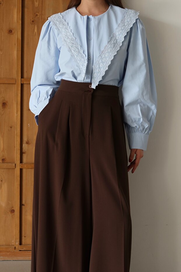 Poplin gömlek dantelli şallı - 3