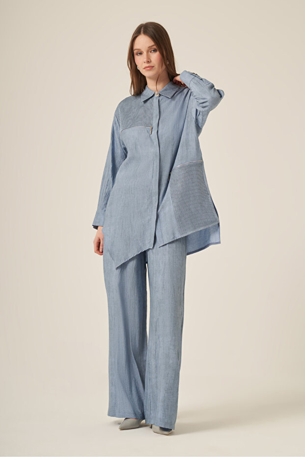 Women's Comfortable Fit Asymmetrical Cut Suit Blue 31149