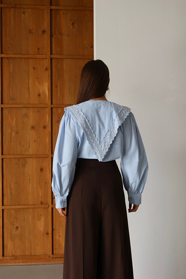 Poplin gömlek dantelli şallı - 4