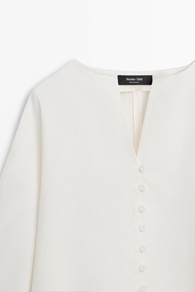 Düğmeli keten ceket - 6