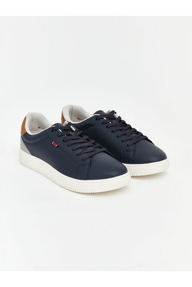 Navy blue Leather-Look women's sports shoes