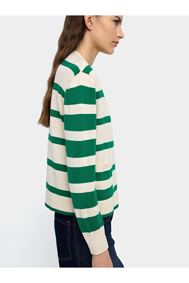 Kadın Çizgili Örme Hırka - 3