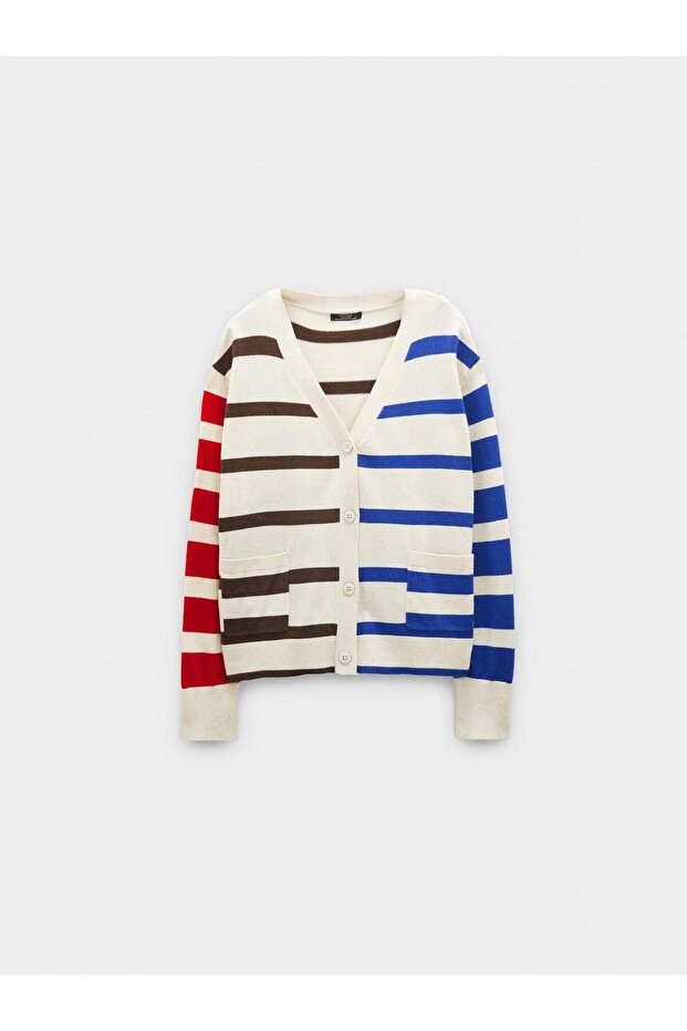 Kadın Çizgili Örme Hırka - 6