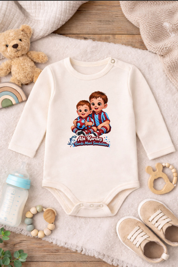 Baby Bodysuit with Funny Writing "Brother and Sister" Burgundy-Blue Baby Printed 100% Cotton Bodysuit (Newborn & Baby)