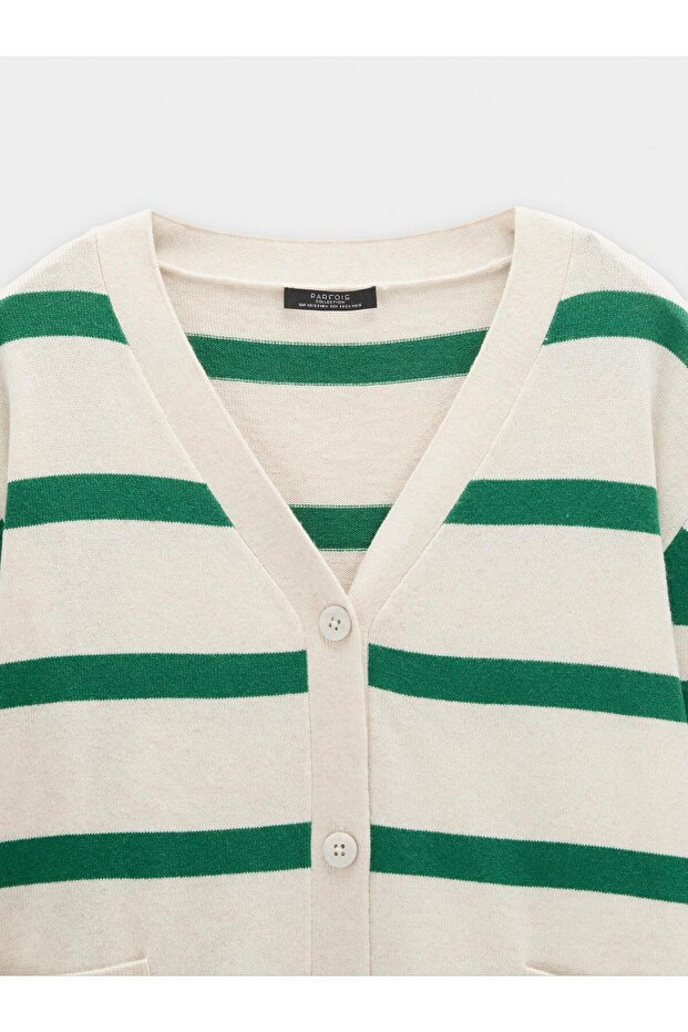 Kadın Çizgili Örme Hırka - 6