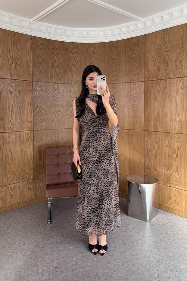 Rochie leopard cu eșarfă - 4