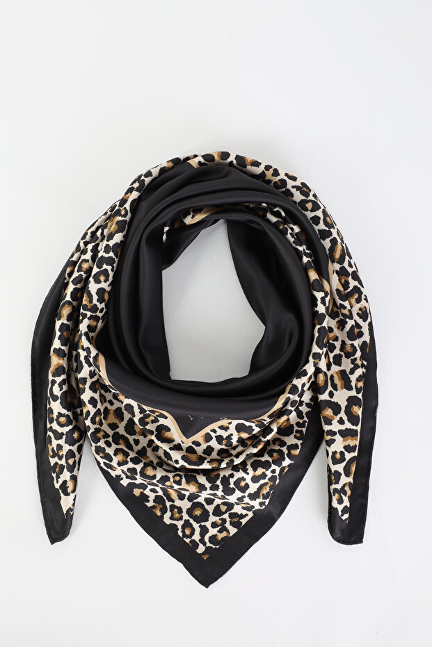 Leopard Patterned Imported Silk Satin Scarf