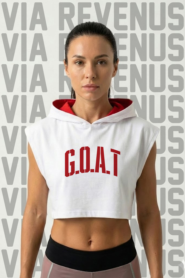 Goat Printed Zero Sleeve Hooded Sportswear Women's Crop
