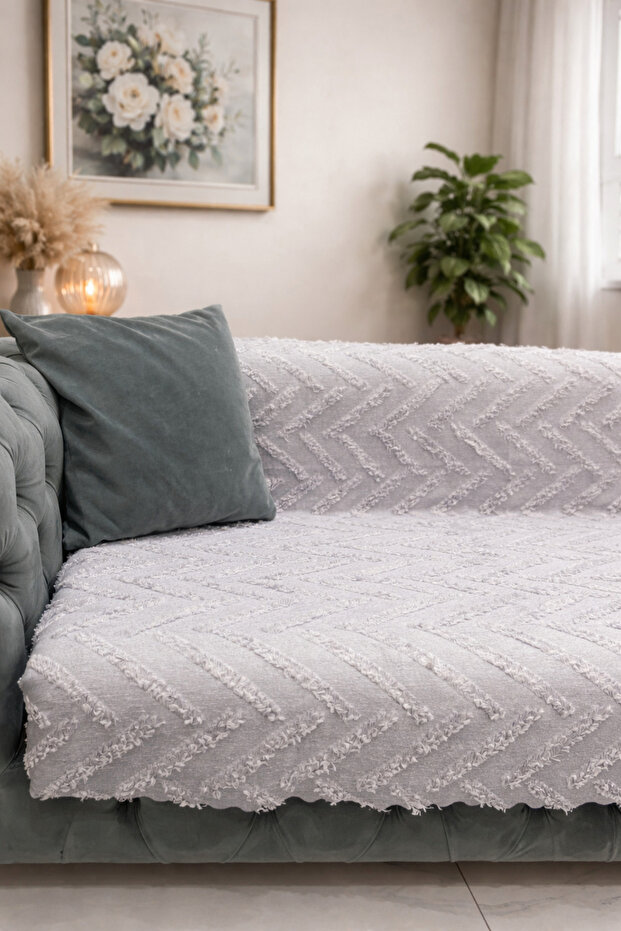 Chenille Jacquard Fabric Non-Slip, Bearded Sofa Cover, Sofa Bed Cover - Gray Color 170 X 210