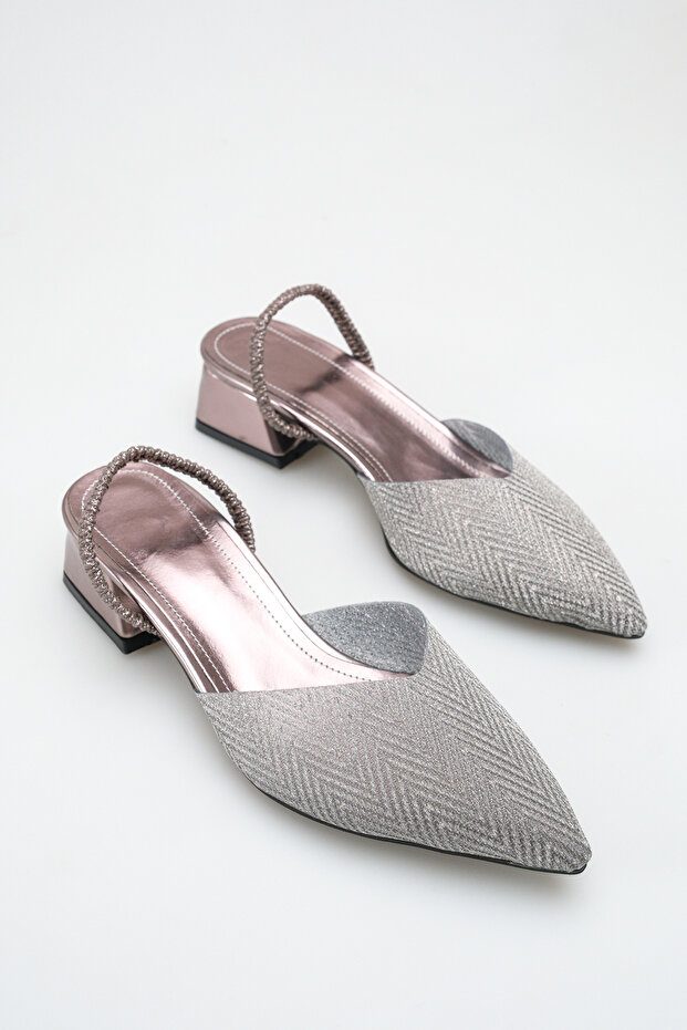 Women's Open Back Elastic Glittery Heeled Shoes Platinum