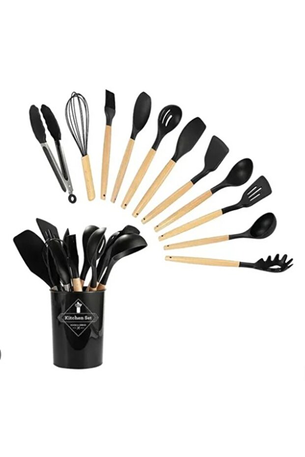 12-Piece Premium Silicone Kitchen Utensil Set with Storage Box - 11pcs + 1 Storage Bucket