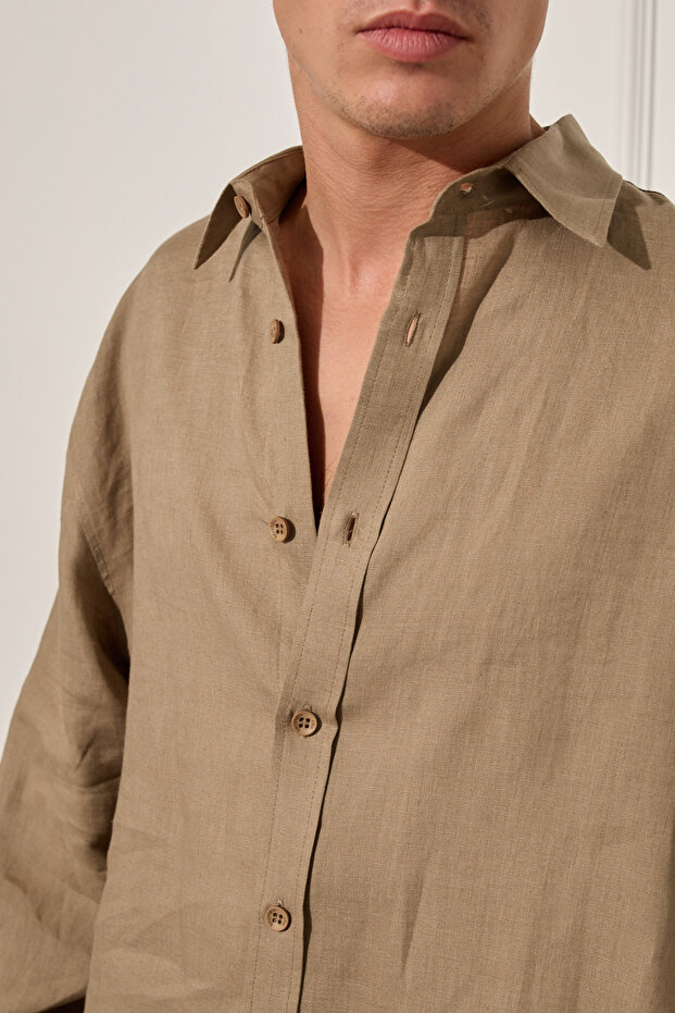 %100 Keten Basic Gömlek - 3