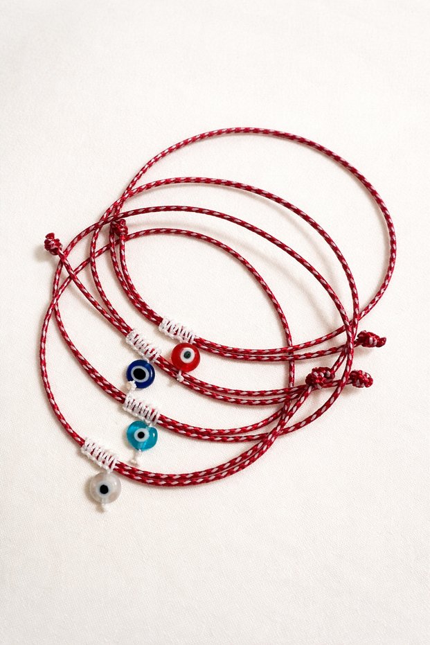 4-Piece Evil Eye Beaded Gelatin Card Korean Rope Martenica Set Lucky Rope