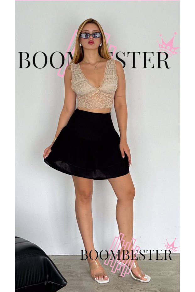 Women's Linen Mini Skirt – High Waist Layered Flounce Summer Boutique Design