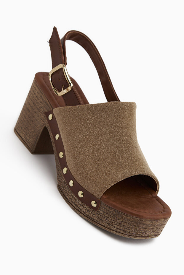 Cindy Beige Suede Platform Heeled Women's Sandals
