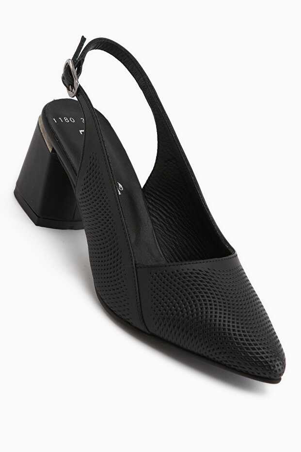 Donia Genuine Leather Black Heeled Women's Sandals