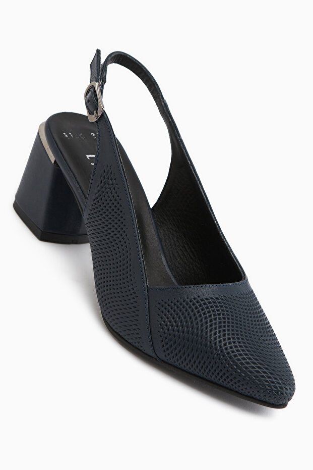 Donia Genuine Leather Navy Blue Heeled Women's Sandals