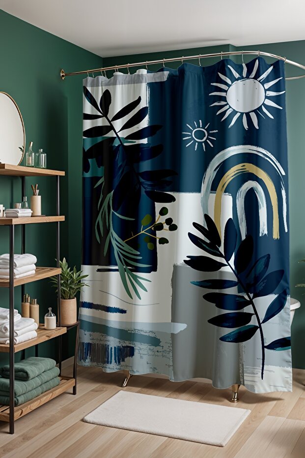Bathroom Curtain, Bohemian Indigo Suns Patterned Shower Curtain, Bathtub Curtain 175X200Cm