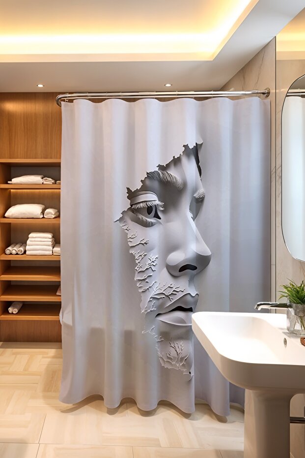 Bathroom Curtain, Silent Mask Patterned Shower Curtain, Bathtub Curtain 175X200Cm
