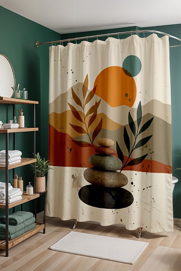 Bathroom Curtain, Sunrise Stones Patterned Shower Curtain, Bathtub Curtain 175X200Cm