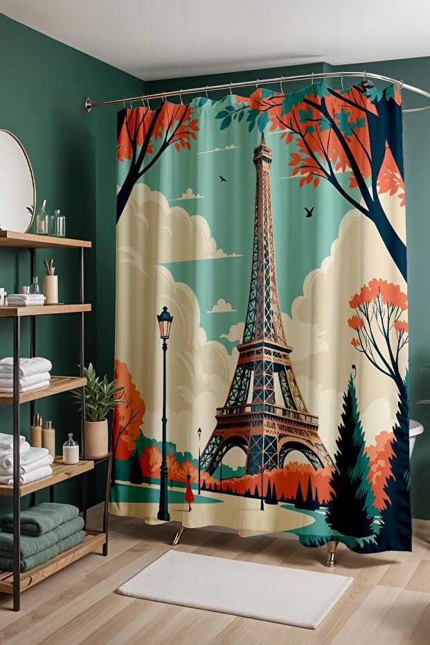 Bathroom Curtain, Autumn Pattern in Paris Shower Curtain, Bathtub Curtain 175X200Cm