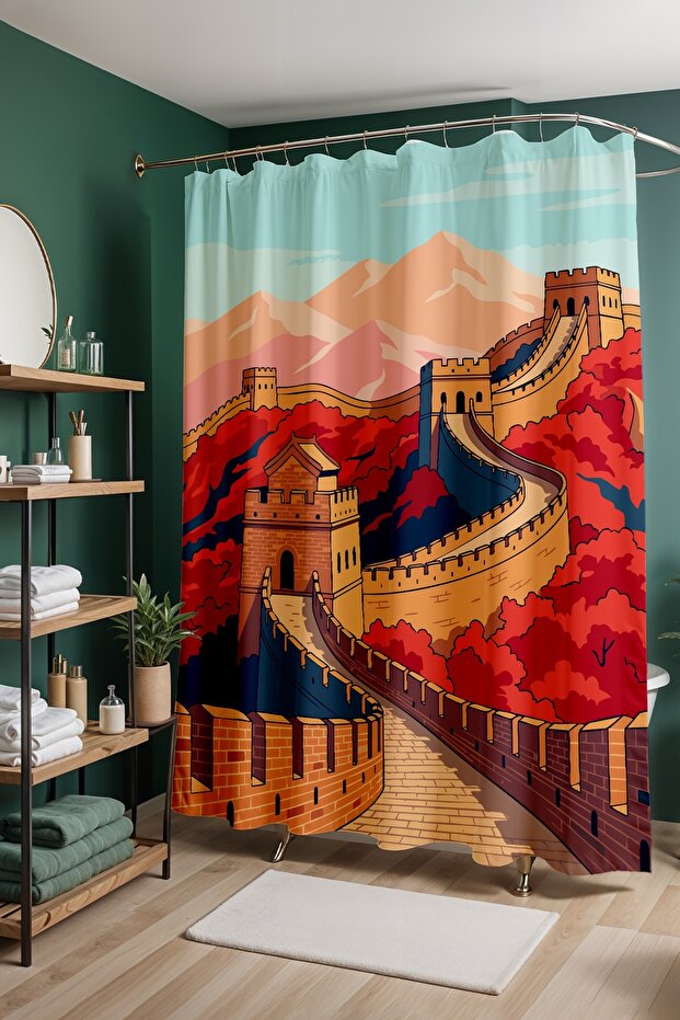 Bathroom Curtain, Colors on the Hill Patterned Shower Curtain, Bathtub Curtain 175X200Cm