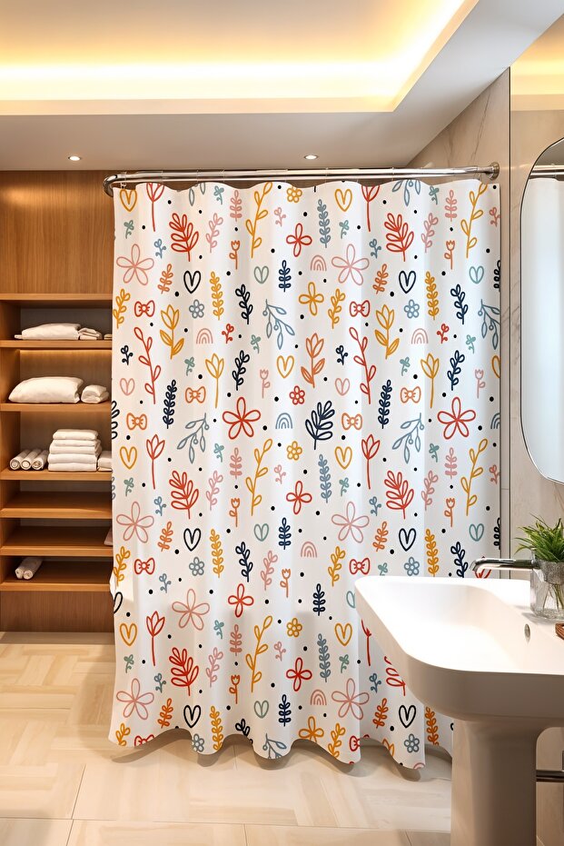 Bathroom Curtain, Colorful Flower Garden Patterned Shower Curtain, Bathtub Curtain 175X200Cm