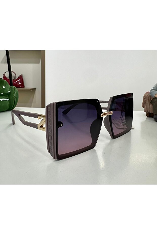 Premium Quality U400 Protection Polarized Glass Gold Detail Square Purple Metal Frame Sunglasses