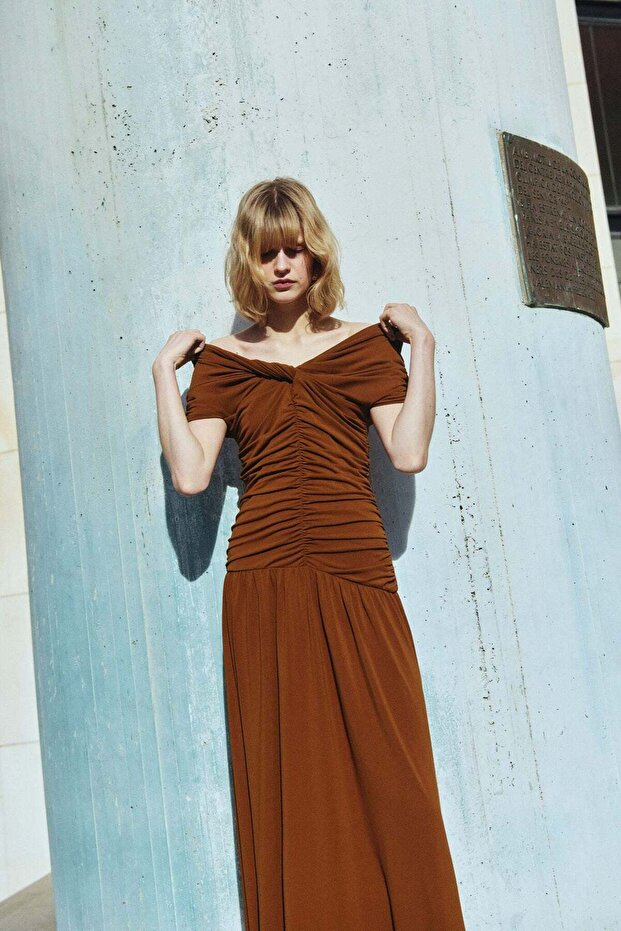 Draped off-the-shoulder dress