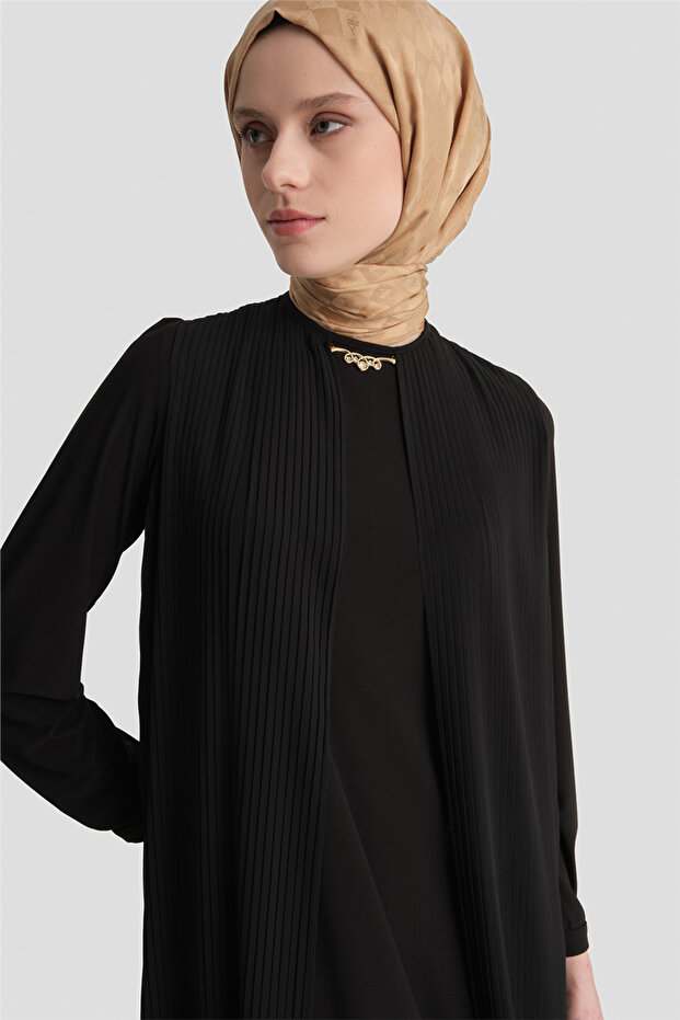 Pliseli Şık Elbise Siyah - 2
