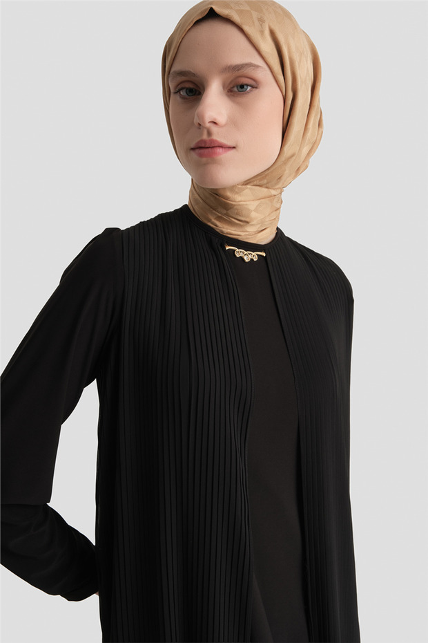 Pliseli Şık Elbise Siyah - 1