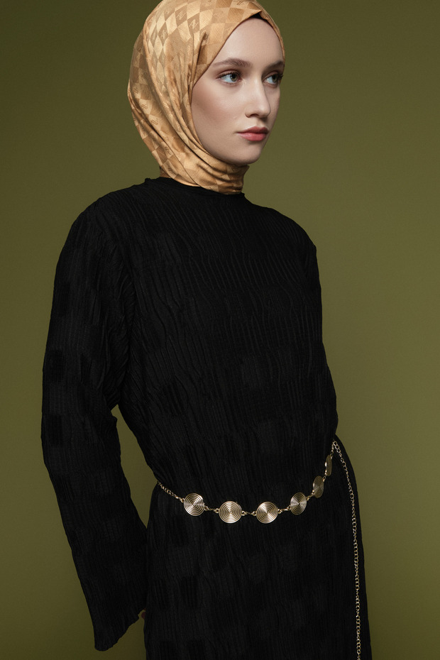 Jakarlı Örme Elbise Siyah - 2