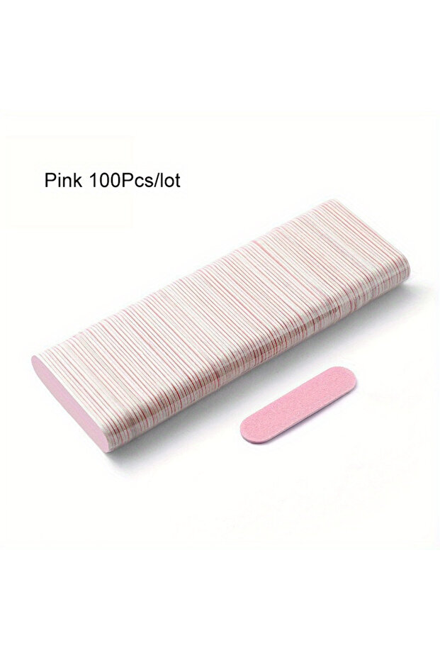 Pink 100 Pcs Double Side Wood Nail Files Disposable Mini Wooden File Emery Board Colorful Sandpaper