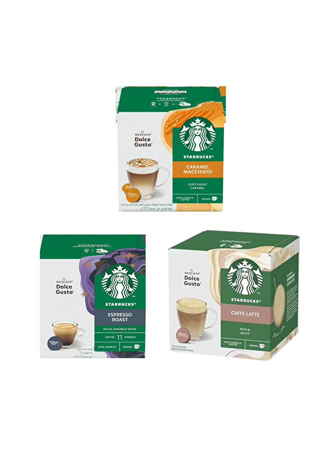 Starbucks Dolce Gusto Capsules Bundle | Caramel Macchiato + Espresso Roast + Caffè Latte Pods