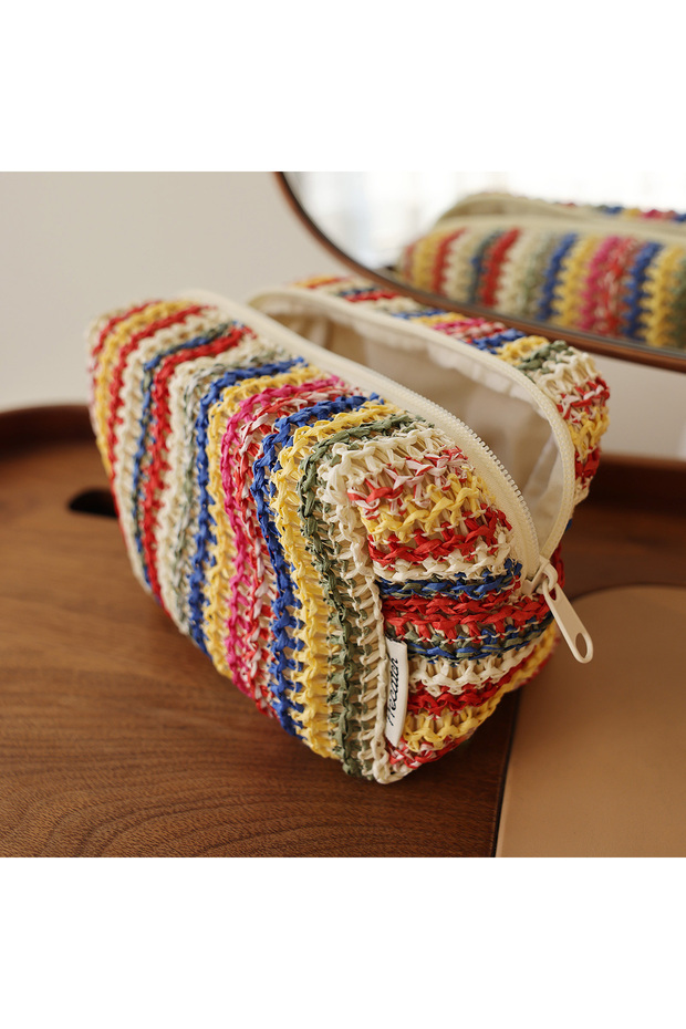 Brocade Colorful Knitted Cosmetic Bag Travel-Friendly Handbag Toiletry Pouch Women's Cosmetics & Ski