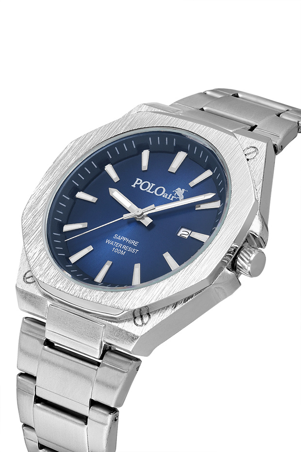 Classic Men's Wristwatch with Calendar Silver Navy Blue Color Pl-7071E2X