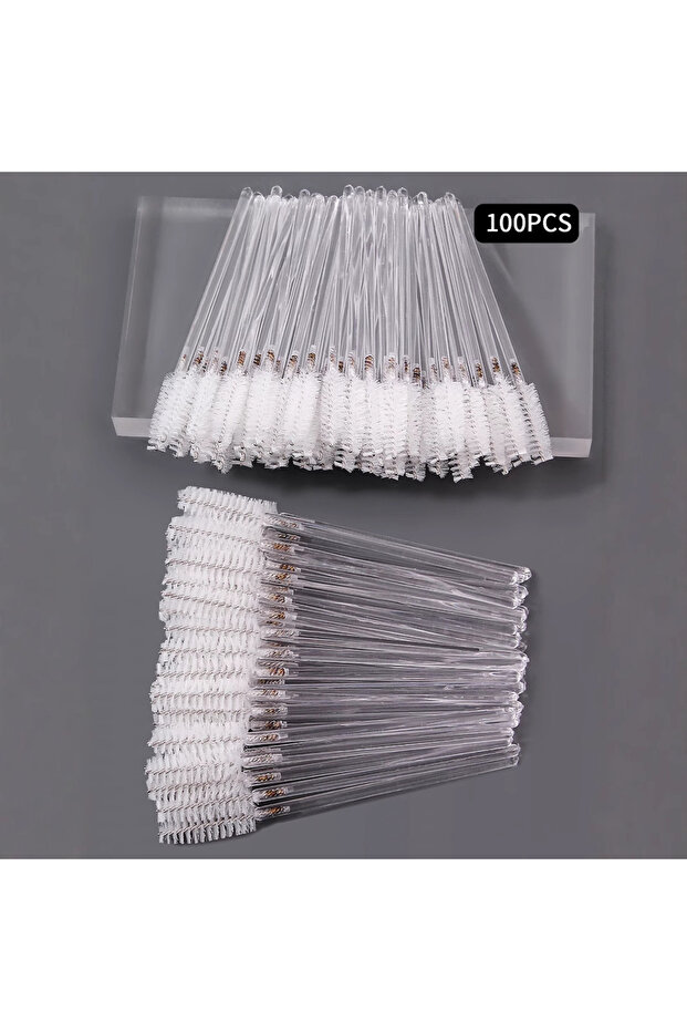 فرشاة رموش من النايلون 100 قطعة، 10/20/50/100 قطعة، فرشاة أحادية الرأس، رأس فرشاة مرن، فرشاة حواجب حلزونية