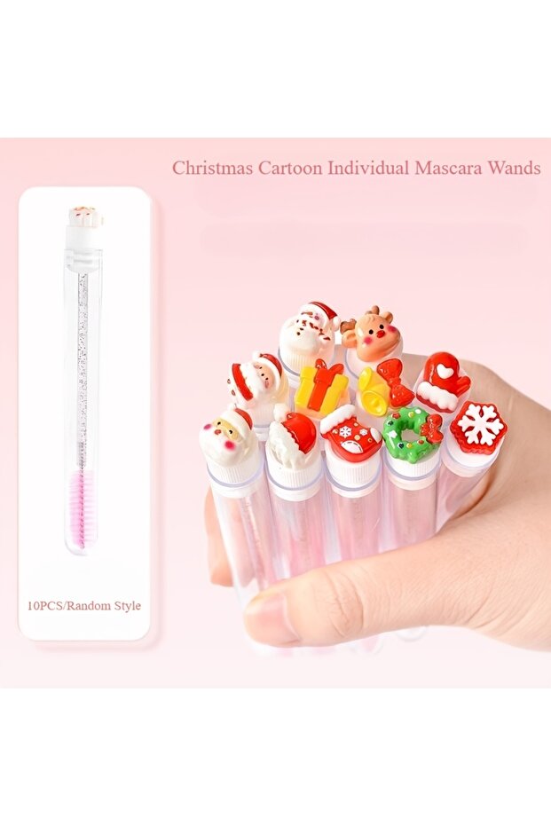10PCS Random 10pcs Christmas Eyelash Brushes Set - Santa Snowflake Design Mascara Wand, Eyebrow Comb