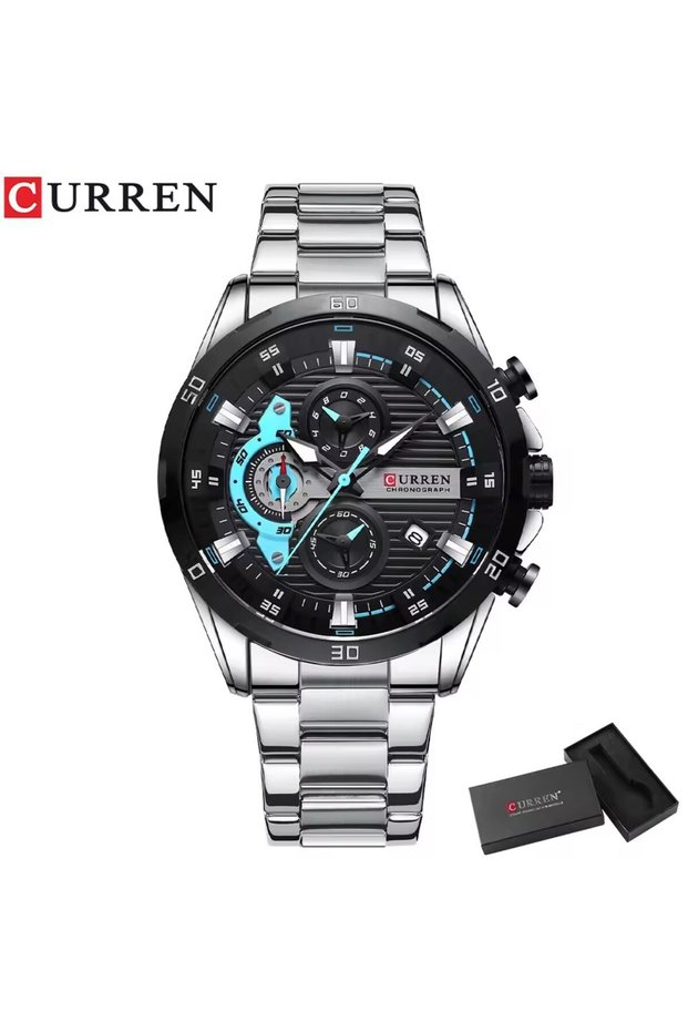 Curren 8402 Silver P Stainless Steel Watches for Mens Creative Fashion Luminous Dial with Chronograp