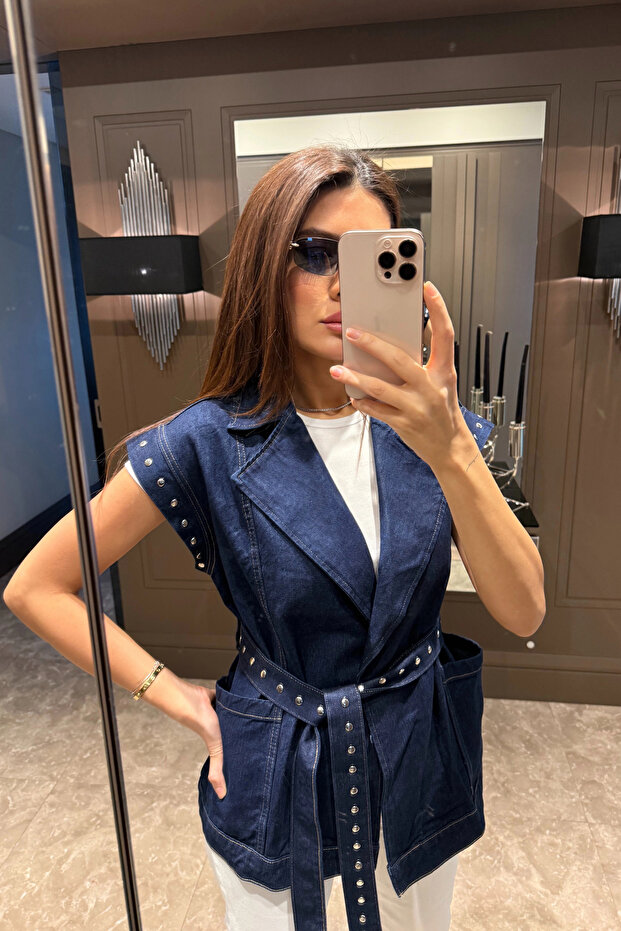 سترة نسائية من الدنيم الأزرق 559-9103