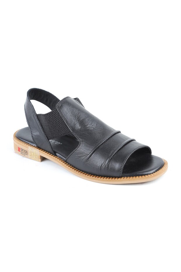 L060.445 Black Genuine Leather Thermo Sole Comfortable Women's Sandals