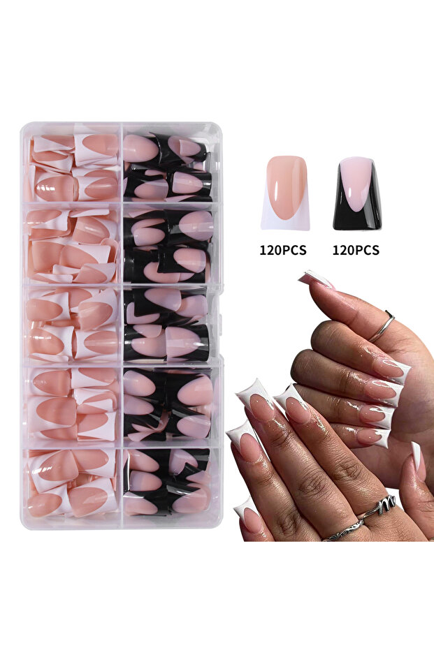 10gg51 144pcs Duck Nails Simple and classic Elegance White French,Detachable reusable press on acryl