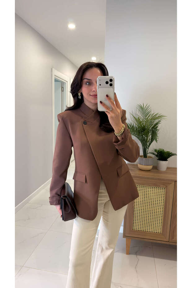 Siodra Bitter Brown Pocket Detailed Blazer Jacket