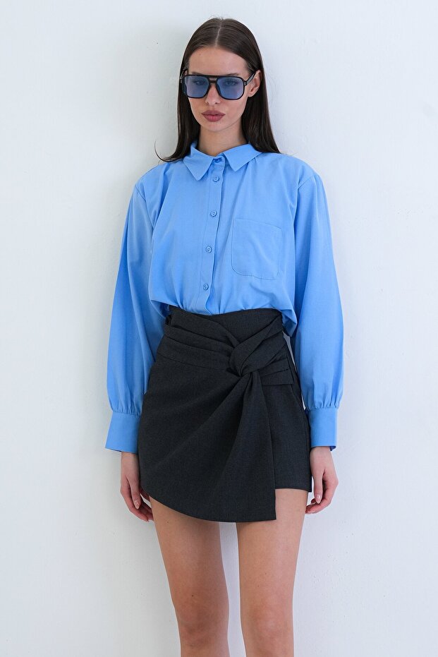 Yüksek Bel Mini Şort Etek - 4