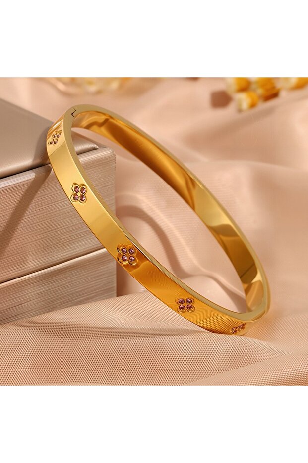 Pink A ZAKOL New Buling Pink Crystal Zirconia Stainless Steel Bracelet for Women Versatile Stackable