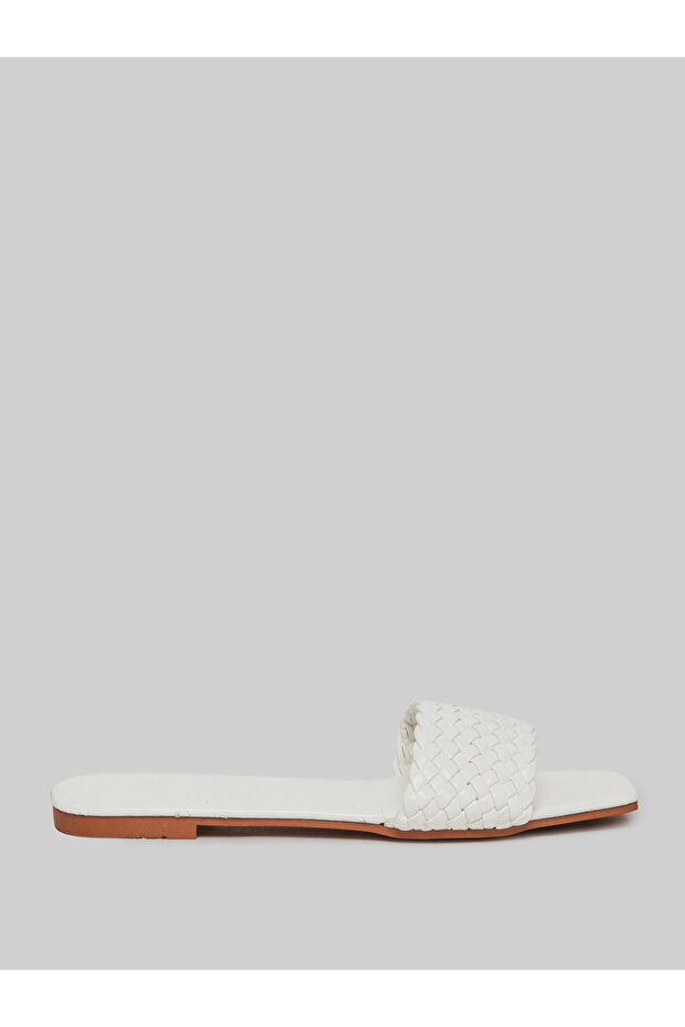 White Braided Slip-On Flat Sandals